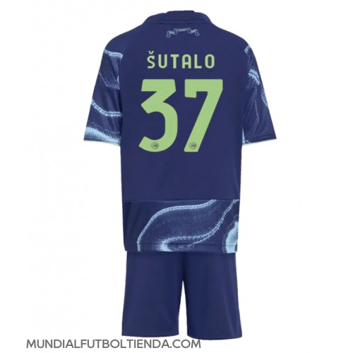 Camiseta Ajax Josip Sutalo #37 Segunda Equipación Replica 2025-26 para niños mangas cortas (+ Pantalones cortos)